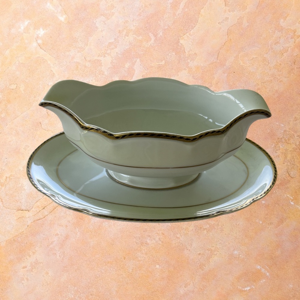 Vintage Black Knight gravy boat with attached under plate